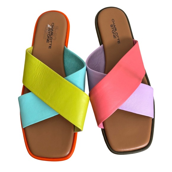 Charolette Stone Womens Shoes Sz 12 Color Block Flat Sandals Summer Slide